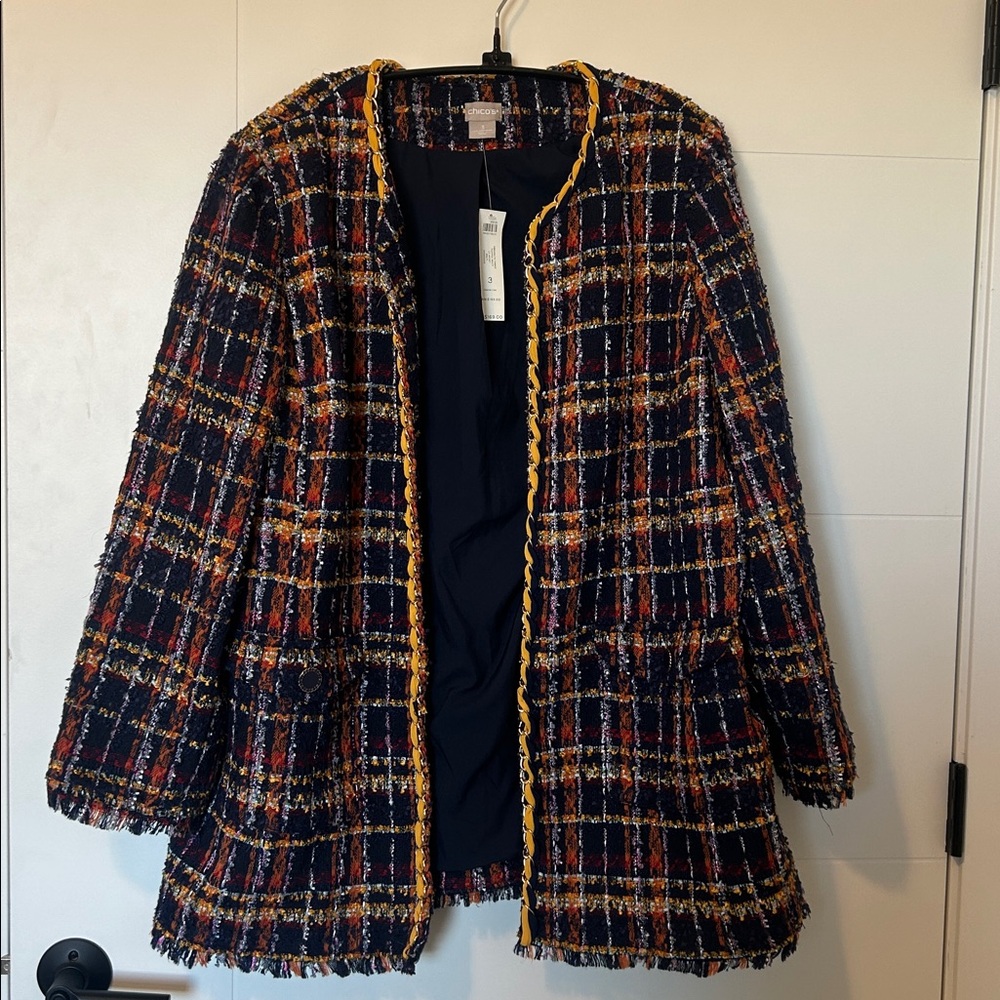 Chico's Multicolor Tweed Jacket with Chain Detail